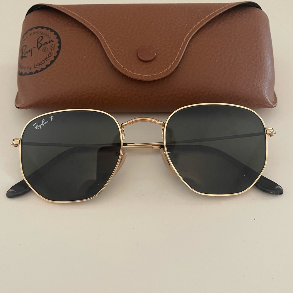 Ray-Ban Classic Hexagon Gold Frame Polarized Sunglasses